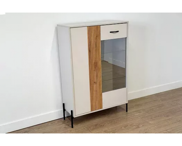 Комод со стеклом Доминика кашемир / дуб крафт золотой