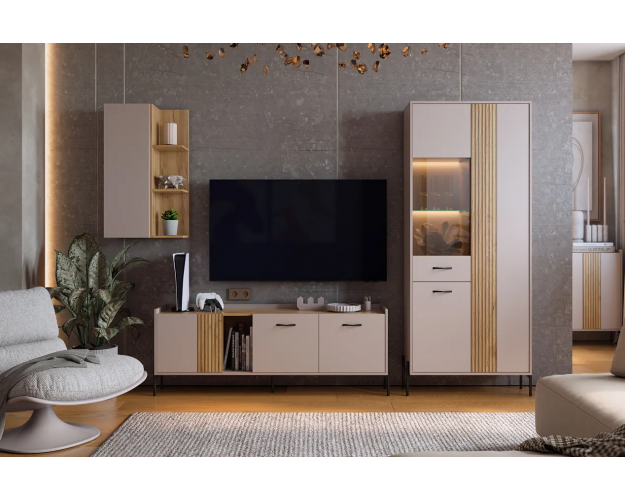 Модульная гостиная Доминика К4 кашемир / дуб крафт золотой