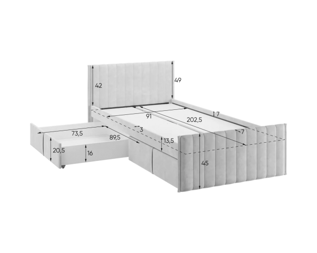 Кровать с ящиками Твикс 900 галька (велюр)